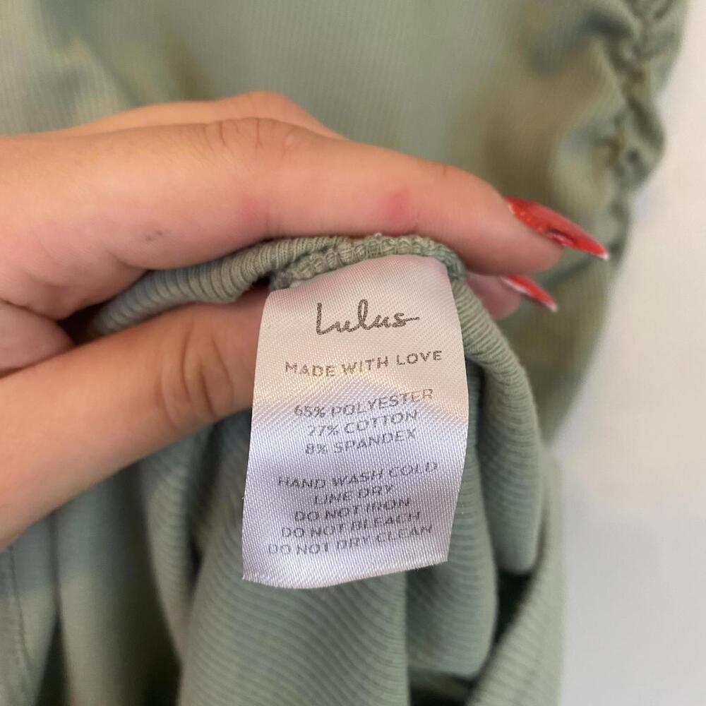 LULUS sage green ribbed one shoulder ruched mini dress - Picture 8 of 8